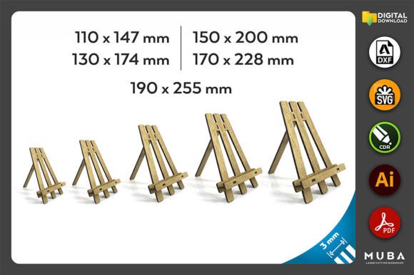 5 Sizes Easel Stand, Photo Frame Svg for Laser Cutting