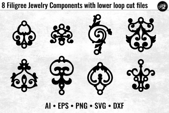 8 Filigree Jewelry Components with Loop for Laser Cutting and Earrings