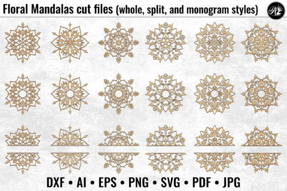 Floral Mandalas Whole, Split, Monogram for Laser Cutting and Ornaments