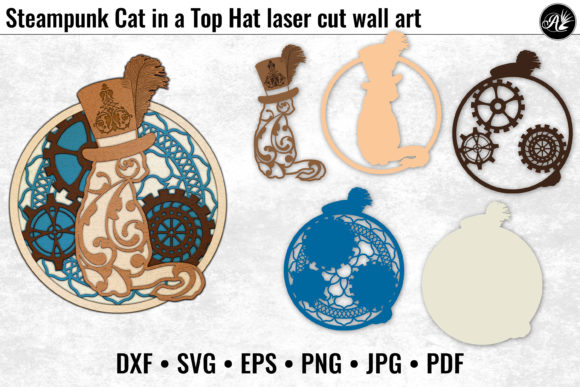 Steampunk Cat in a Top Hat Laser Cutting Home Decor